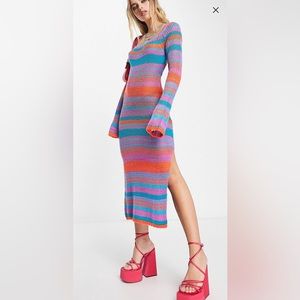 Annorlunda knit open back midaxi stripe dress